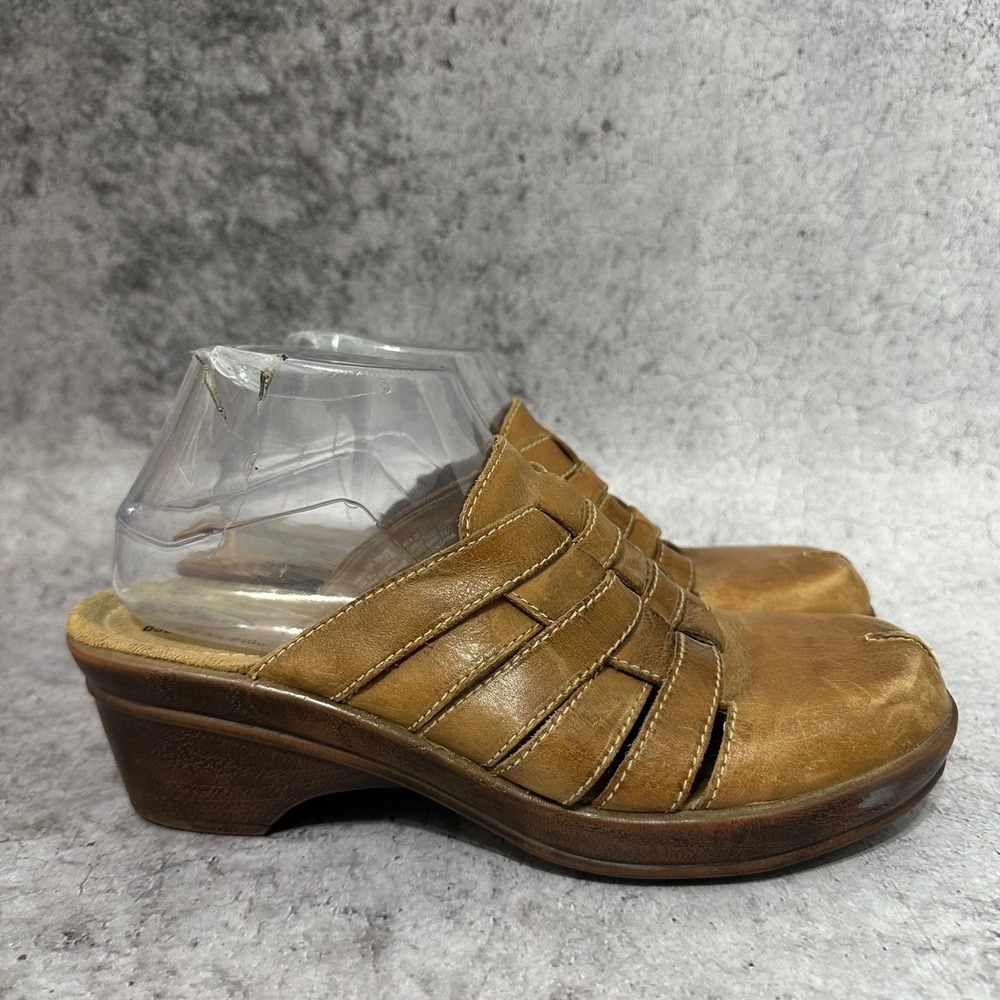 Dr. Scholl's Brenna Clog Womens 9.5 Brown Woven Leather Wedge Slide Mule Retro